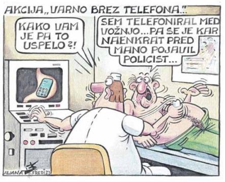Sem telefoniral med vožnjo-karikatura